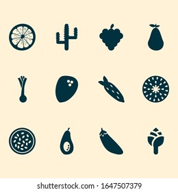 Vegetable icons set with cactus, leek, bunch and other green onion elements. Isolated vector illustration vegetable icons.