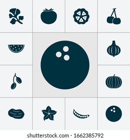 Vegetable icons set with carambola, cherry, tasty and other morello elements. Isolated vector illustration vegetable icons.