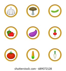 Vegetable icons set. Cartoon set of 9 vegetable vector icons for web isolated on white background