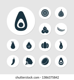 Vegetable icons set with figs, pear, avocado and other natural elements. Isolated vector illustration vegetable icons.