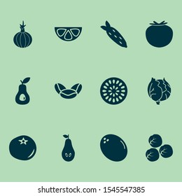 Vegetable icons set with kidney beans, mangosteen, cauliflower and other freshness
 elements. Isolated vector illustration vegetable icons.