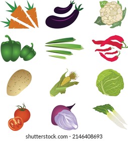 Vegetable icons set for menus and display