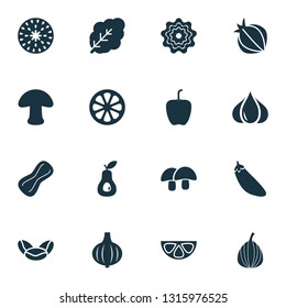 Vegetable icons set with peanut, bell pepper, guacamole and other champignon elements. Isolated vector illustration vegetable icons.