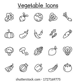 Vegetable icons set in thin line stlye