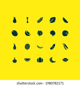 Vegetable icons set with white cabbage, legume, onion and other garlic elements. Isolated vector illustration vegetable icons.