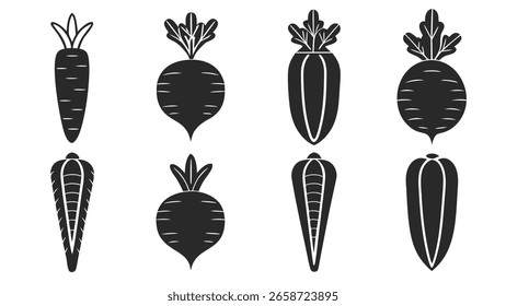 Ícones vegetais arte simples Coleção de silhueta definida no fundo branco