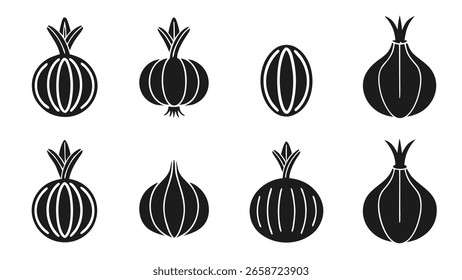 Ícones vegetais arte simples Coleção de silhueta definida no fundo branco