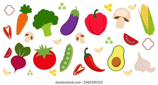  vegetable icons. Vector illustrations of fresh vegetable

