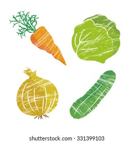 Vegetable illustration, carrot, cabbage, onion and cucumber