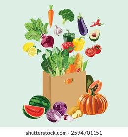 Vegetable illustration set Products from different farms Hand drawn vector illustration of colorful vegetables. Isolated vector illustration.
