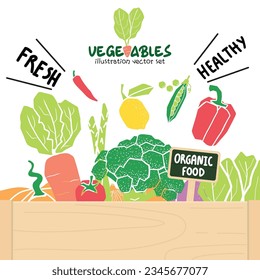 vegetable illustration simple shape in wood basket