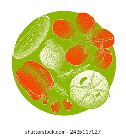 Vegetable illustration sketch style spray texture shading vector