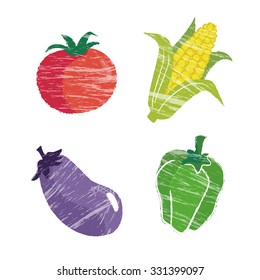 Vegetable illustration, tomato, corn, eggplant and bell pepper
