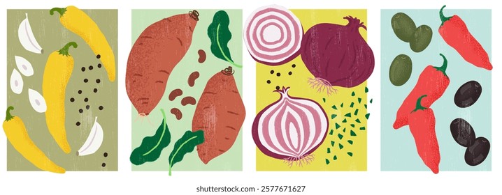 Vegetable  illustrations, hand-drawn, colorful vector illustrarions