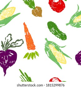 Vegetable imprint. Vegetables seamless pattern. Vector illustration