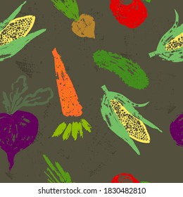 Vegetable imprint. Vegetables seamless pattern. Vector illustration