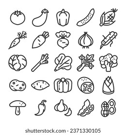 Vegetable ingredients products icon set