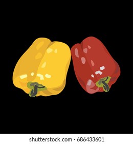 Vegetable isolated on black. Vegetable Design with Red, Yellow, Green and Violet Peppers.