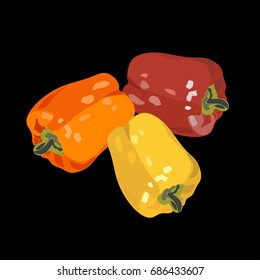 Vegetable isolated on black. Vegetable Design with Red, Yellow and Orange Peppers.