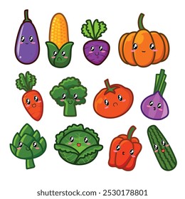 vegetable kawaii illustration set for element graphic