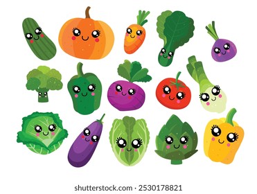 vegetable kawaii illustration set for element graphic