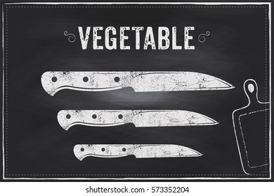 Vegetable knife. Vector sketch chalk illustration design