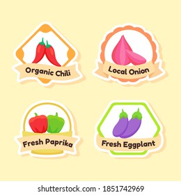 Vegetable label element organic chili local onion fresh paprika fresh eggplant with flat style vector design