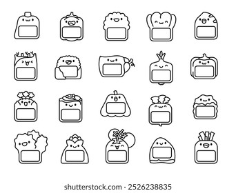 Etiqueta vegetal con espacio para escribir. Página para colorear. Etiqueta de producto en blanco. Estilo dibujado a mano. Dibujo de Vector. Colección de Elementos de diseño.