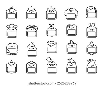 Vegetable label with space for writing. Coloring Page. Blank product tag. Hand drawn style. Vector drawing. Collection of design elements.