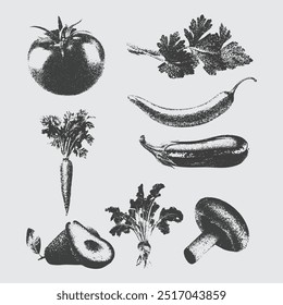 vegetable,  Large Grain Photocopy Effect, for grunge punk y2k collage design, with monochrome photocopy effect