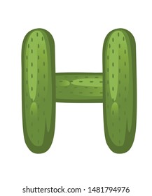 Vegetable letter H cucumber style cartoon vegetable design flat vector illustration isolated on white background