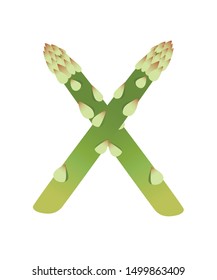 Vegetable letter X asparagus style cartoon vegetable design flat vector illustration isolated on white background