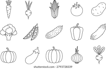 Vegetable line art illustration collection for culinary food design projects