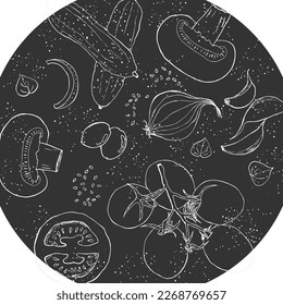 Vegetable line art sketch circle composition vector