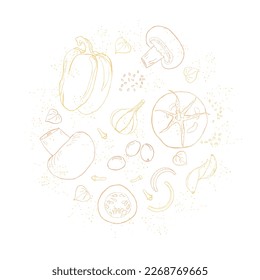 Vegetable line art sketch circle composition vector