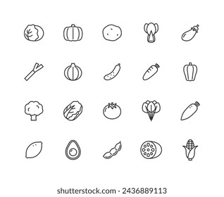 Vegetable line drawing icon set.