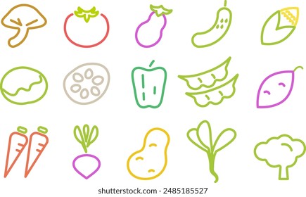 Vegetable line drawing icon set (lines are not expanded so you can edit them)