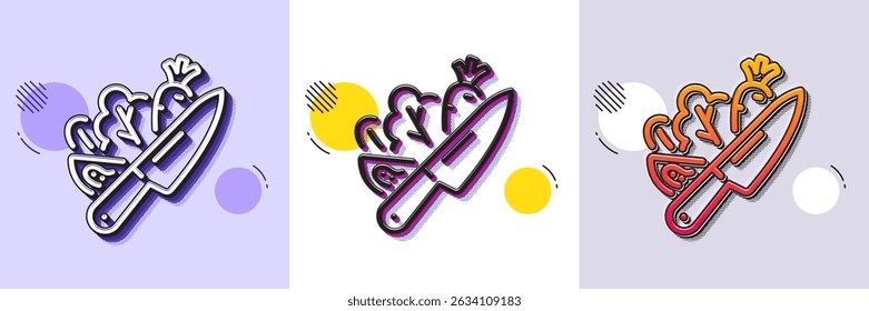 Vegetable line icon. Halftone dotted pattern. Gradient icon with grain shadow. Cut lettuce sign. Spinach leaf, tomato and carrot symbol. Line vegetable icon. Various designs. Vector