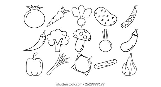 Vegetable Line Icon Set Collection