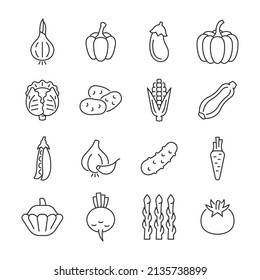 Vegetable line icon set. Salad ingredient vector sign. Editable stroke.