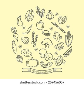 Vegetable line icons with outline style vector design elements