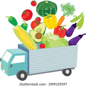 Vegetable loaded on a truck illustration.