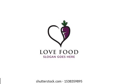 Vegetable love logo design template use purple and gray colors. 