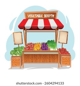 Vegetable market booth vector illustration template.
