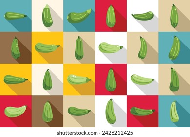 Vegetable marrow icons set flat vector. Agriculture zucchini. Squash diet fresh