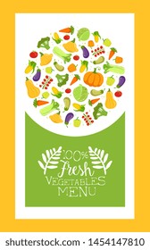 Vegetable Menu Banner Template with Fresh Farm Products Pattern Vector Illustration