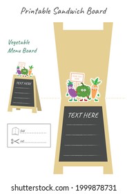 Vegetable menu board. Printable a-board frame. Sandwich board for print and cut out.