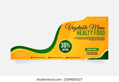 vegetable menu healthy food banner yellow color. template design vector website social media