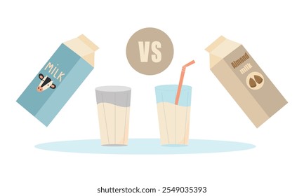 vegetable milk vs cow s milk What is more useful soy, rice, oat, coconut, almond, cashew, hazelnut. Natural, vegetable, ecological product. Lactose free. Vector illustration on black background