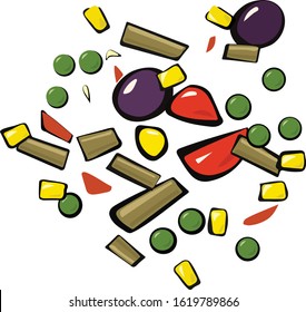 Vegetable mix, salad. Side dish of chopped vegetables.  Pop-art. Retro style. Vector illustration